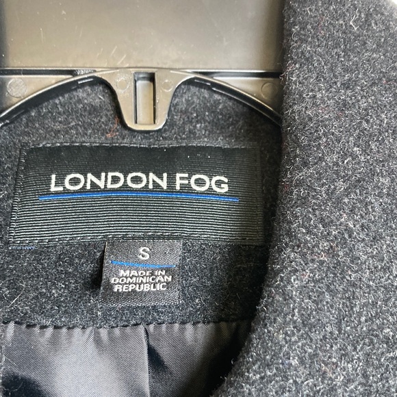 London Fog Black Fuzzy Wool Pea Coat Minimalist Nautical Military Preppy - Picture 2 of 12